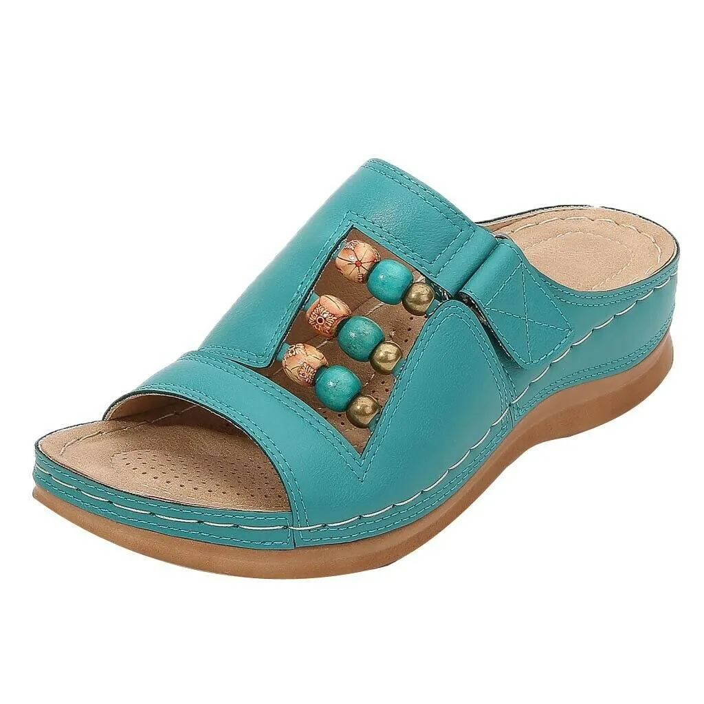 Wedge Heel Slip On Open Toe Mules Sandals