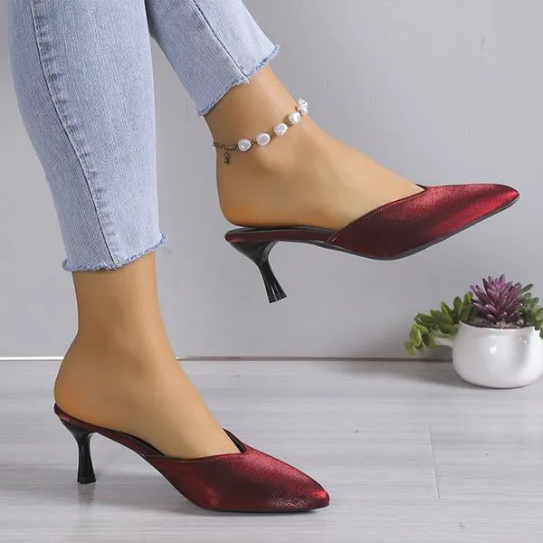Women's Fashionable Pointed Toe Stiletto Heel Half Slippers 98274231S